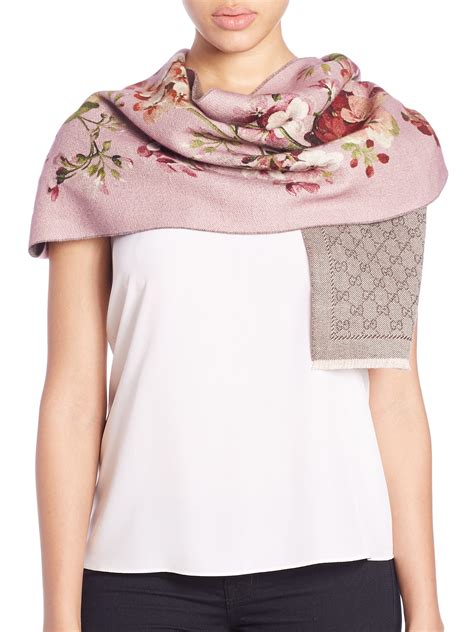 gucci pink and grey scarf|gucci scarf with flowers.